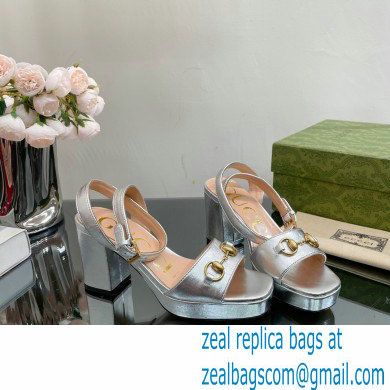 Gucci Heel Platform Sandals with Horsebit Silver 2023