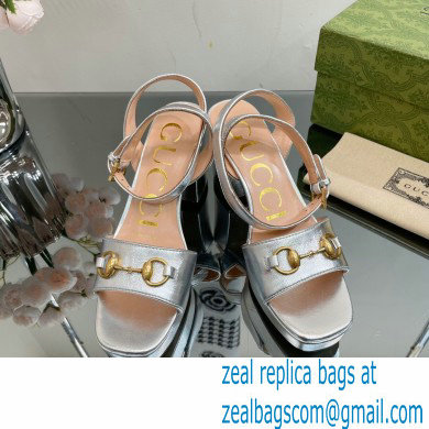 Gucci Heel Platform Sandals with Horsebit Silver 2023