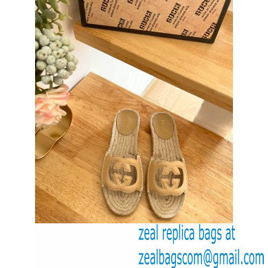 Gucci Interlocking G cut out Women/Men espadrilles slide sandals Beige 2023 - Click Image to Close