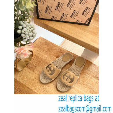 Gucci Interlocking G cut out Women/Men espadrilles slide sandals Beige 2023 - Click Image to Close