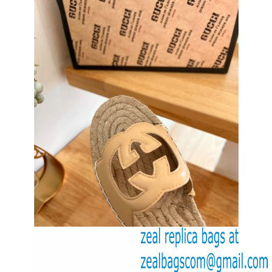 Gucci Interlocking G cut out Women/Men espadrilles slide sandals Beige 2023 - Click Image to Close