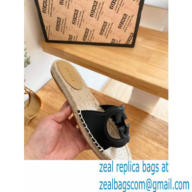 Gucci Interlocking G cut out Women/Men espadrilles slide sandals Black 2023