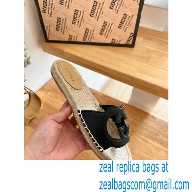 Gucci Interlocking G cut out Women/Men espadrilles slide sandals Black 2023 - Click Image to Close