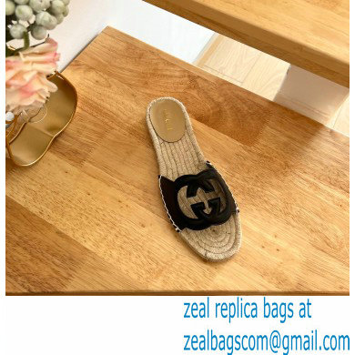 Gucci Interlocking G cut out Women/Men espadrilles slide sandals Black 2023 - Click Image to Close