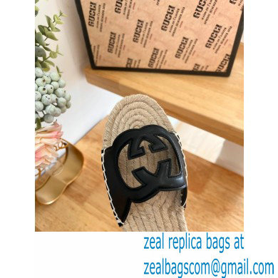 Gucci Interlocking G cut out Women/Men espadrilles slide sandals Black 2023 - Click Image to Close