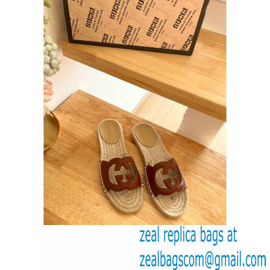 Gucci Interlocking G cut out Women/Men espadrilles slide sandals Brown 2023 - Click Image to Close