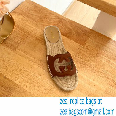 Gucci Interlocking G cut out Women/Men espadrilles slide sandals Brown 2023 - Click Image to Close