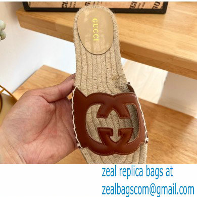 Gucci Interlocking G cut out Women/Men espadrilles slide sandals Brown 2023