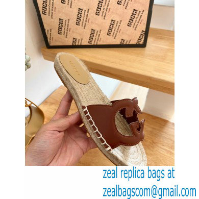 Gucci Interlocking G cut out Women/Men espadrilles slide sandals Brown 2023