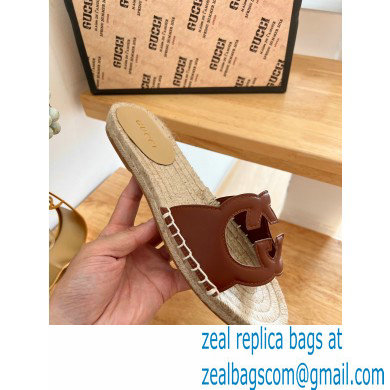 Gucci Interlocking G cut out Women/Men espadrilles slide sandals Brown 2023 - Click Image to Close