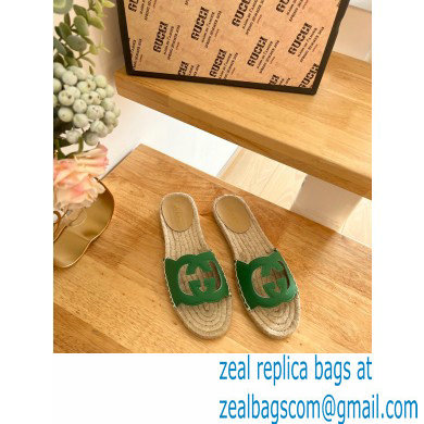 Gucci Interlocking G cut out Women/Men espadrilles slide sandals Green 2023