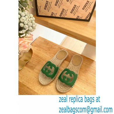 Gucci Interlocking G cut out Women/Men espadrilles slide sandals Green 2023 - Click Image to Close