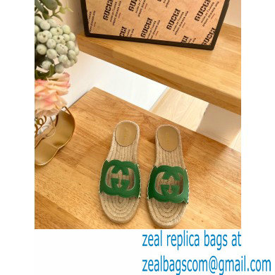 Gucci Interlocking G cut out Women/Men espadrilles slide sandals Green 2023