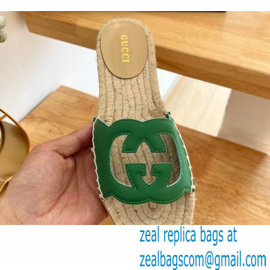 Gucci Interlocking G cut out Women/Men espadrilles slide sandals Green 2023