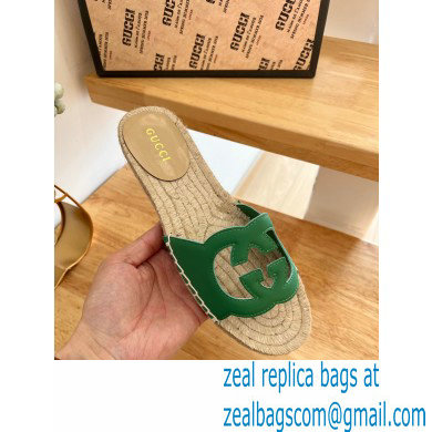 Gucci Interlocking G cut out Women/Men espadrilles slide sandals Green 2023