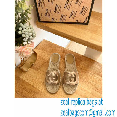 Gucci Interlocking G cut out Women/Men espadrilles slide sandals Metallic Gold 2023