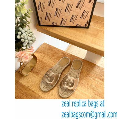 Gucci Interlocking G cut out Women/Men espadrilles slide sandals Metallic Gold 2023