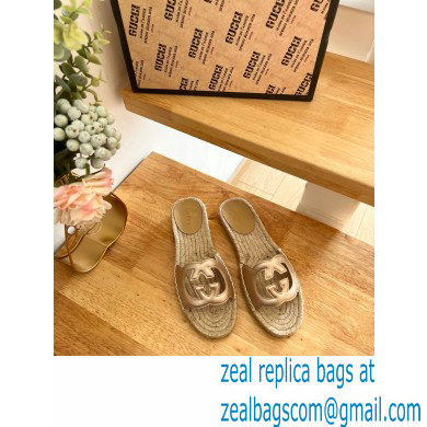 Gucci Interlocking G cut out Women/Men espadrilles slide sandals Metallic Gold 2023