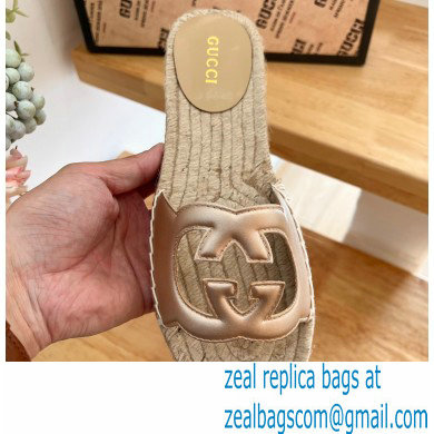 Gucci Interlocking G cut out Women/Men espadrilles slide sandals Metallic Gold 2023