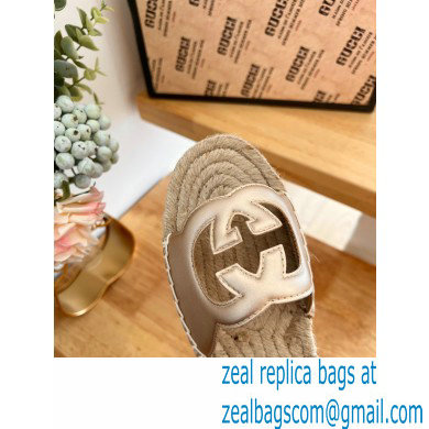 Gucci Interlocking G cut out Women/Men espadrilles slide sandals Metallic Gold 2023