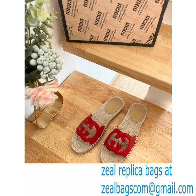 Gucci Interlocking G cut out Women/Men espadrilles slide sandals Red 2023 - Click Image to Close