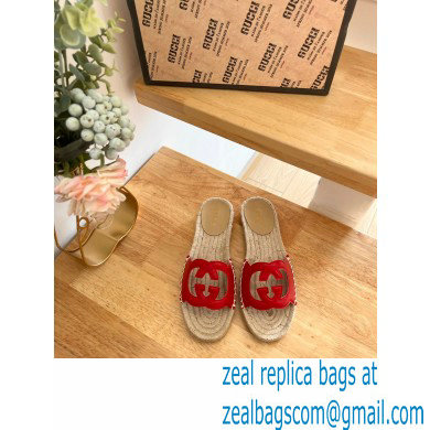 Gucci Interlocking G cut out Women/Men espadrilles slide sandals Red 2023 - Click Image to Close