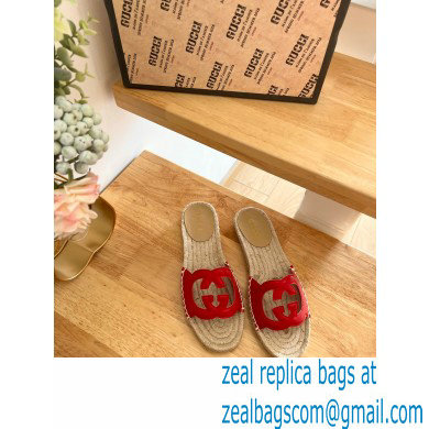 Gucci Interlocking G cut out Women/Men espadrilles slide sandals Red 2023 - Click Image to Close