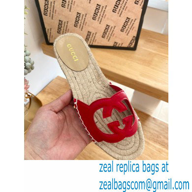 Gucci Interlocking G cut out Women/Men espadrilles slide sandals Red 2023 - Click Image to Close