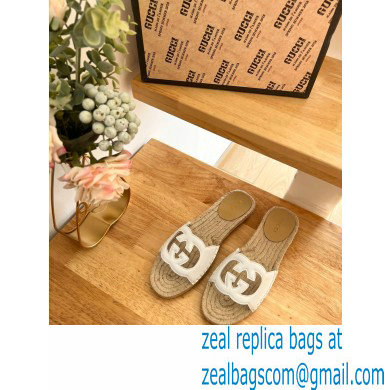 Gucci Interlocking G cut out Women/Men espadrilles slide sandals White 2023 - Click Image to Close