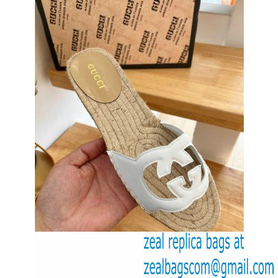 Gucci Interlocking G cut out Women/Men espadrilles slide sandals White 2023 - Click Image to Close