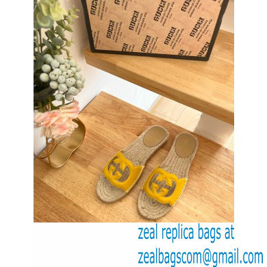 Gucci Interlocking G cut out Women/Men espadrilles slide sandals Yellow 2023 - Click Image to Close