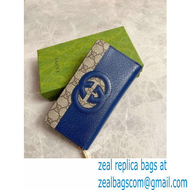 Gucci Long Zip Wallet with cut-out Interlocking G 701423 Blue 2023
