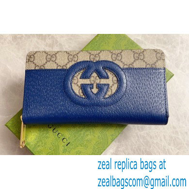 Gucci Long Zip Wallet with cut-out Interlocking G 701423 Blue 2023 - Click Image to Close