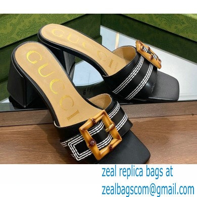 Gucci leather Heel 6.5cm Slide Sandals Black With Bamboo Buckle 2023