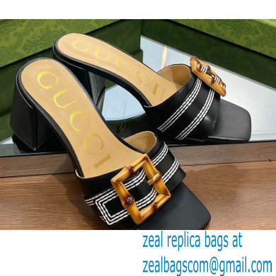 Gucci leather Heel 6.5cm Slide Sandals Black With Bamboo Buckle 2023 - Click Image to Close