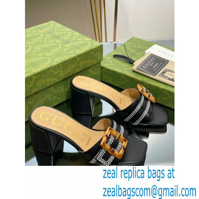 Gucci leather Heel 6.5cm Slide Sandals Black With Bamboo Buckle 2023 - Click Image to Close