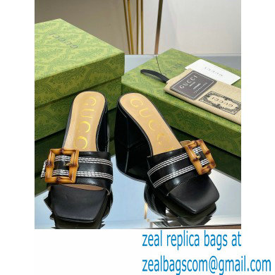 Gucci leather Heel 6.5cm Slide Sandals Black With Bamboo Buckle 2023 - Click Image to Close