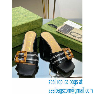 Gucci leather Heel 6.5cm Slide Sandals Black With Bamboo Buckle 2023