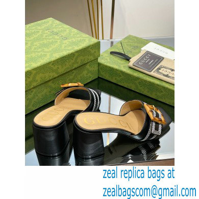 Gucci leather Heel 6.5cm Slide Sandals Black With Bamboo Buckle 2023 - Click Image to Close