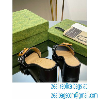 Gucci leather Heel 6.5cm Slide Sandals Black With Bamboo Buckle 2023