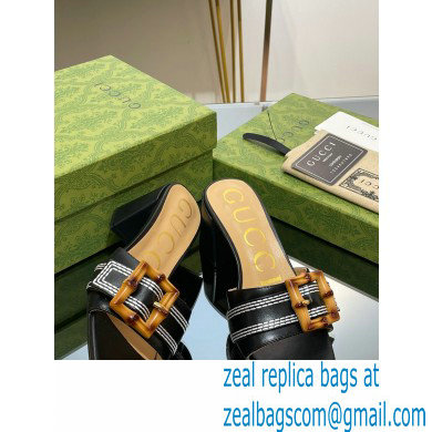 Gucci leather Heel 6.5cm Slide Sandals Black With Bamboo Buckle 2023 - Click Image to Close