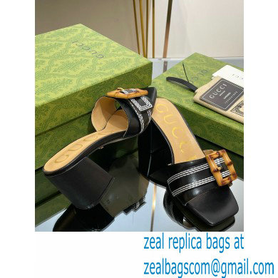 Gucci leather Heel 6.5cm Slide Sandals Black With Bamboo Buckle 2023 - Click Image to Close