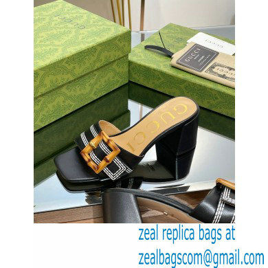 Gucci leather Heel 6.5cm Slide Sandals Black With Bamboo Buckle 2023 - Click Image to Close