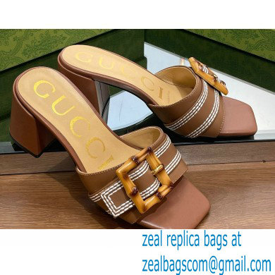 Gucci leather Heel 6.5cm Slide Sandals Brown With Bamboo Buckle 2023