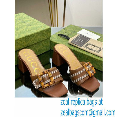 Gucci leather Heel 6.5cm Slide Sandals Brown With Bamboo Buckle 2023