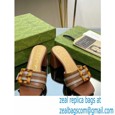 Gucci leather Heel 6.5cm Slide Sandals Brown With Bamboo Buckle 2023
