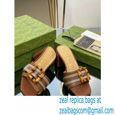 Gucci leather Heel 6.5cm Slide Sandals Brown With Bamboo Buckle 2023