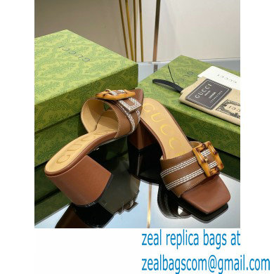 Gucci leather Heel 6.5cm Slide Sandals Brown With Bamboo Buckle 2023 - Click Image to Close