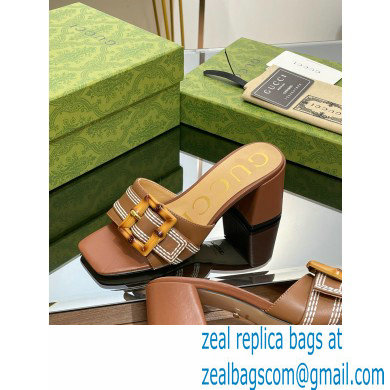 Gucci leather Heel 6.5cm Slide Sandals Brown With Bamboo Buckle 2023