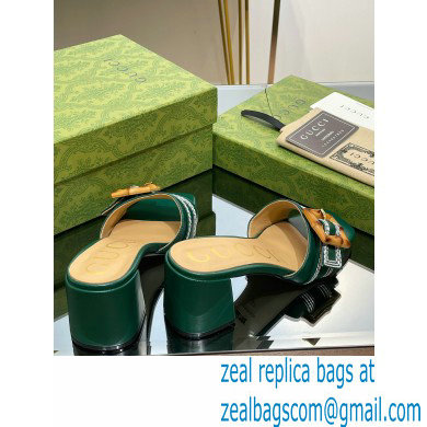 Gucci leather Heel 6.5cm Slide Sandals Green With Bamboo Buckle 2023